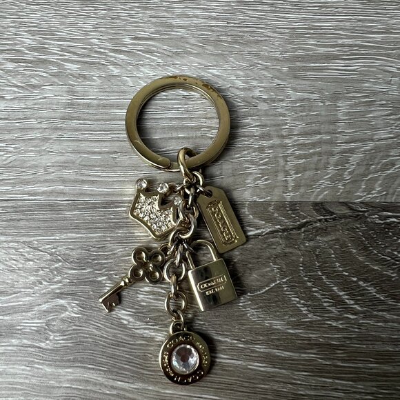 COACH RARE Designer Keychain Charms In Gold Key FOB With 5 Charms - Picture 1 of 3